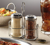 Mini Glass Shaker Set with Stainless Steel Caddy and Cheese/Spice Lids