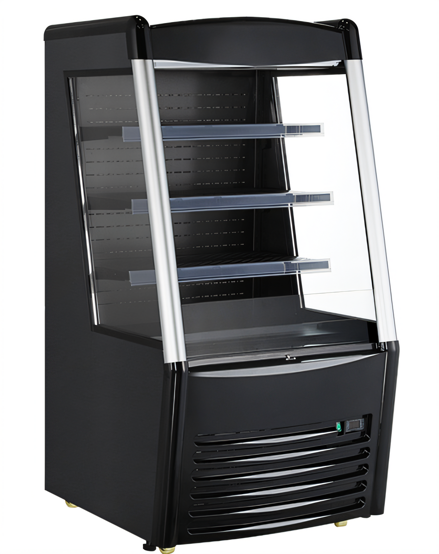 Product image #1 for Omcan 28-Inch Black Open Refrigerated Display Case, 9.18 Cu. Ft., 3-Shelf Vertical Merchandiser