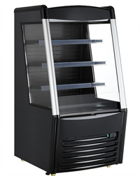 Omcan 28-Inch Black Open Refrigerated Display Case, 9.18 Cu. Ft., 3-Shelf Vertical Merchandiser