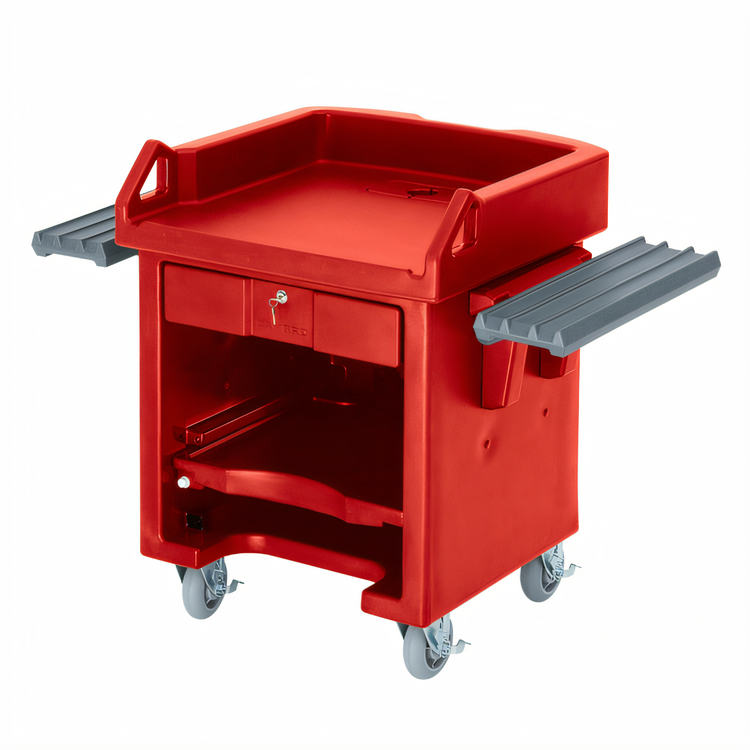 Product image #1 for Cambro Versa Cash Register Cart with Dual Tray Rails and Lockable Center Drawer, Hot Red