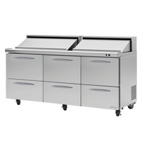 Turbo Air PRO Series 72-5/8 Inch Three-Section Sandwich/Salad Prep Table with 6 Drawers and Rear-Mounted Self-Contained Refrigeration