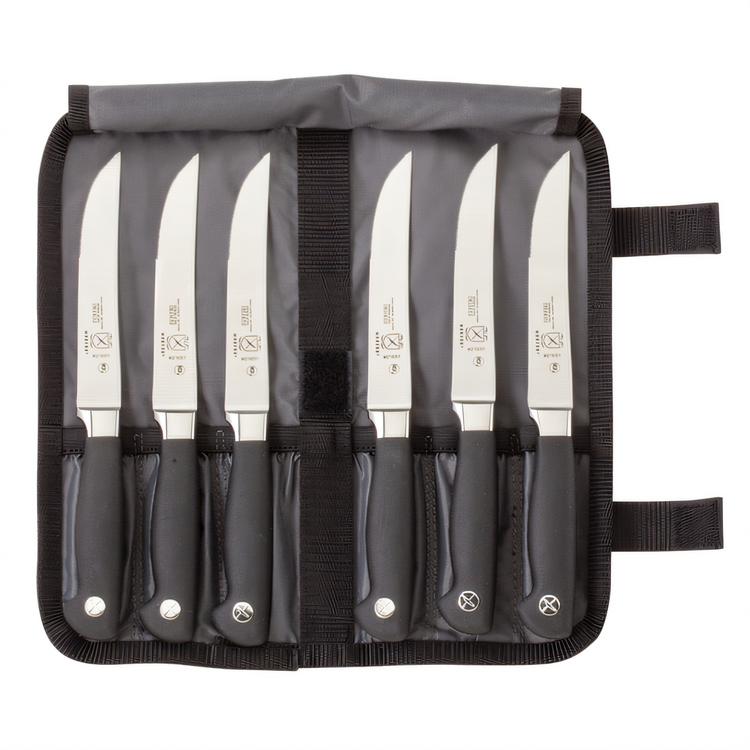 Product image #1 for Mercer Culinary Genesis 7-Piece Steak Knife Set with 5-Inch Serrated Knives and Storage Roll