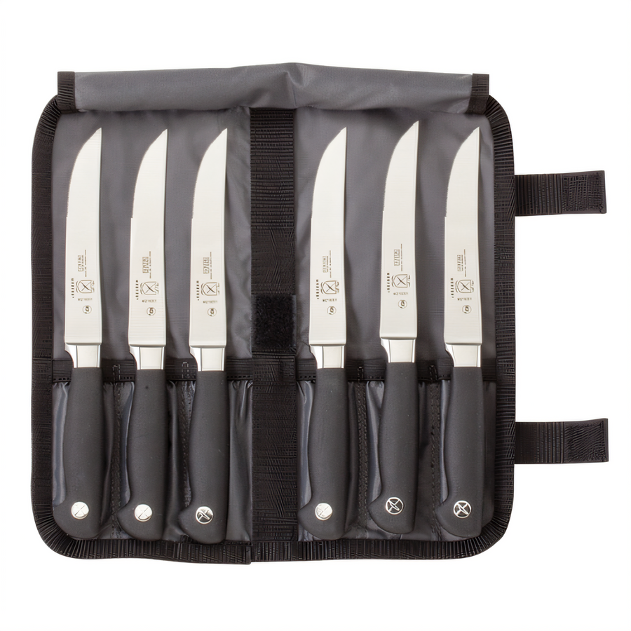 Product image #1 for Mercer Culinary Genesis 7-Piece Steak Knife Set with 5-Inch Serrated Knives and Storage Roll