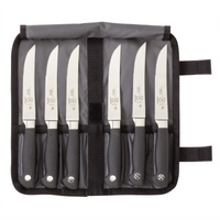 Mercer Culinary Genesis 7-Piece Steak Knife Set with 5-Inch Serrated Knives and Storage Roll