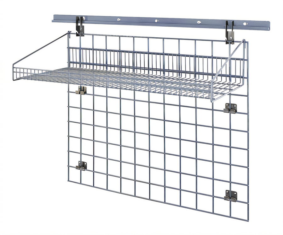 Product image #1 for Quantum Store Grid Standard-Duty Wall-Mounted Starter Kit with 40-Inch Wall Track, 36 x 30 Grid Panel, and 36 x 18 Shelf