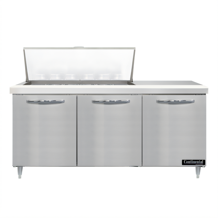 Product image #1 for Continental Refrigerator Designer Line Mighty Top 72" Three-Section Refrigerated Sandwich Prep Table
