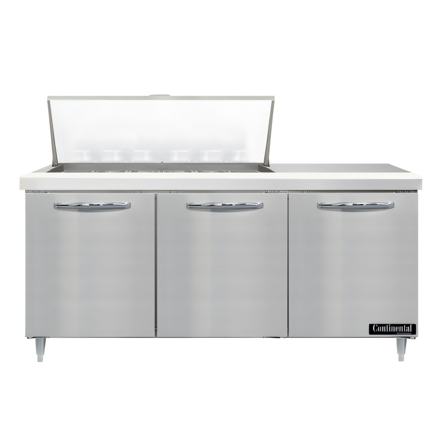 Product image #1 for Continental Refrigerator Designer Line Mighty Top 72" Three-Section Refrigerated Sandwich Prep Table