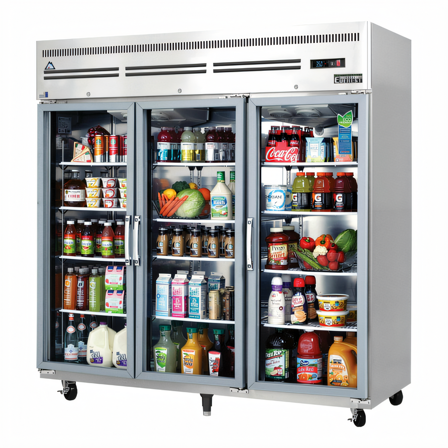 Product image #1 for Everest Refrigeration ESGR3A Three-Section Reach-In Glass Door Refrigerator, 71.0 Cu. Ft., Top-Mounted Self-Contained
