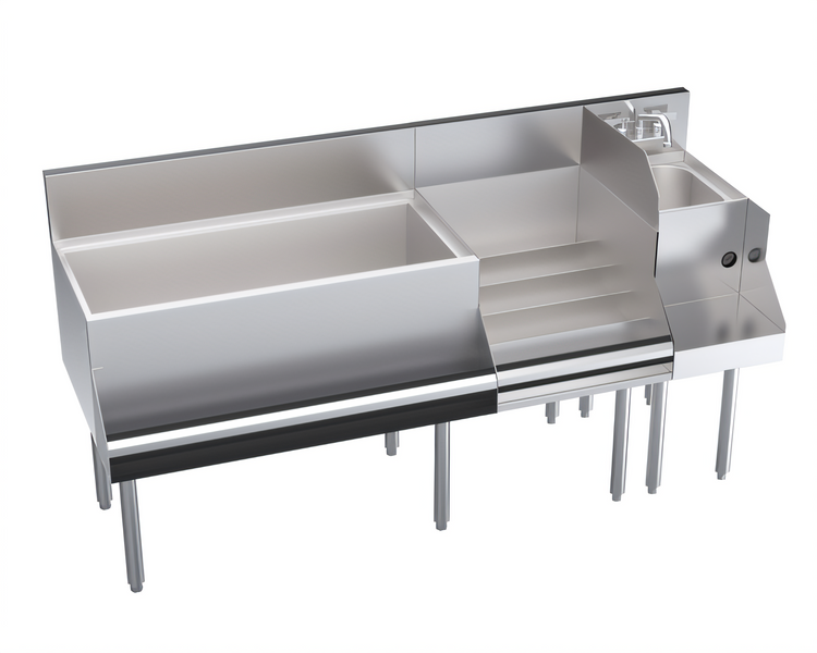 Product image #1 for Krowne Royal Series Underbar Ice Bin/Cocktail Station with 10-Circuit Cold Plate, Blender Station and Raised Liquor Display, 66 Inch W x 24 Inch D, 110 lb Ice Capacity