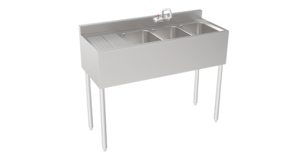 Product image #1 for Krowne Silver Series Three-Compartment Stainless Steel Underbar Bar Sink with Left Drainboard, 48-Inch Wide