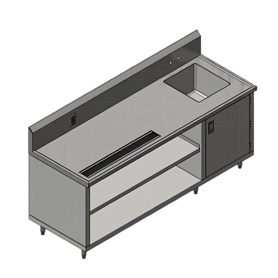 Product image #1 for 72-Inch x 30-Inch Stainless Steel Beverage Table with Right-Side Sink, Urn Trough, and Open Cabinet Base