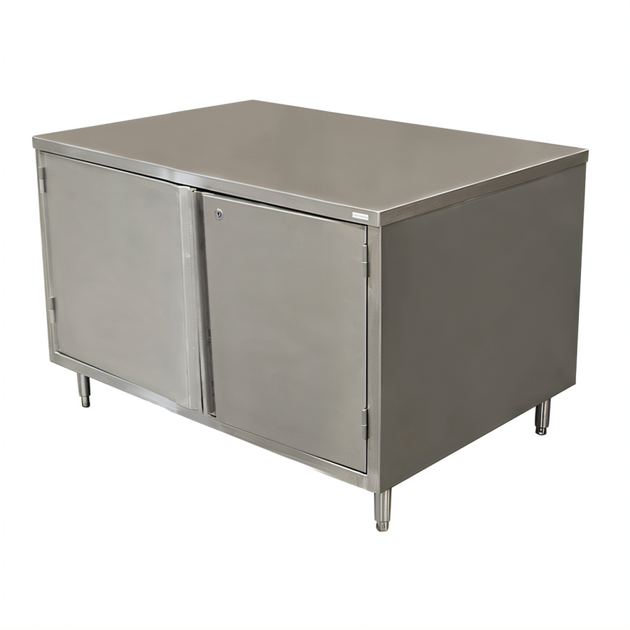 Product image #1 for BK Resources 60 Inch x 36 Inch Stainless Steel Chef Table with Cabinet Base and Hinged Doors