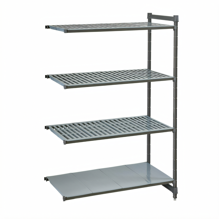 Product image #1 for Cambro Camshelving Basics Plus Add-On Polymer Shelving Unit, 24" x 60" x 72", 4-Tier, Vented and Solid, Brushed Graphite