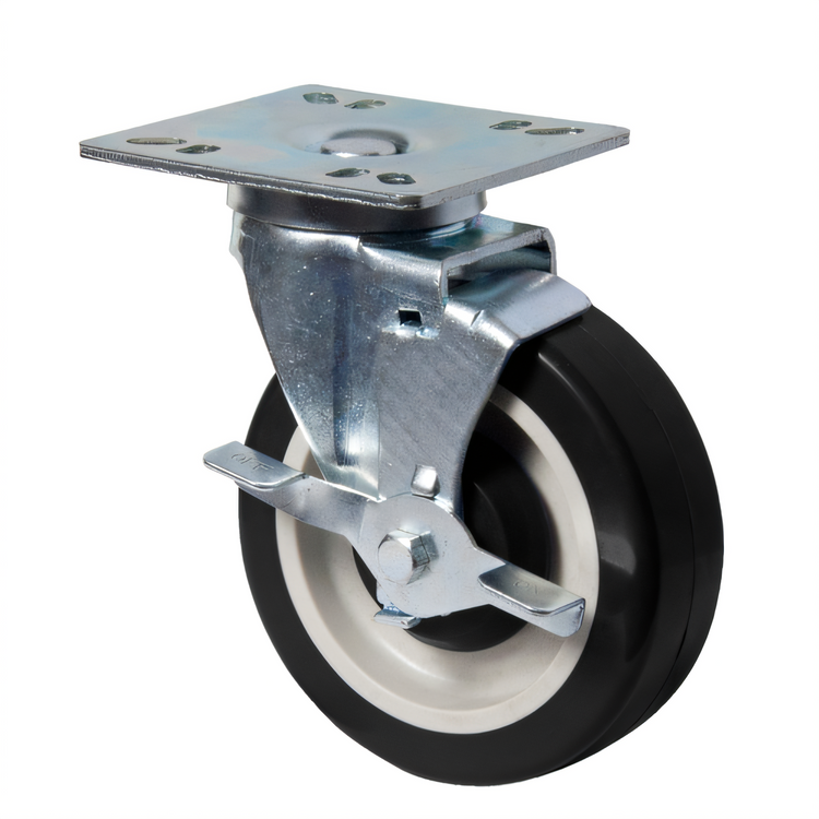 Product image #1 for BK Resources 5-Inch Swivel Universal Plate Caster Kit with Top Lock Brake, 4-Pack