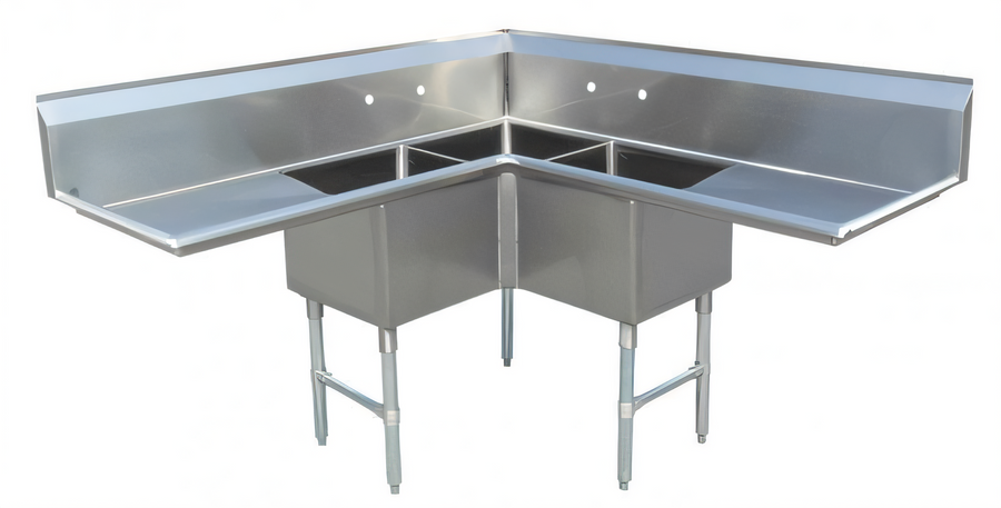 Product image #1 for Corner 3-Compartment Pot Sink with Dual Drainboards and 18 x 18 x 14-Inch Bowls