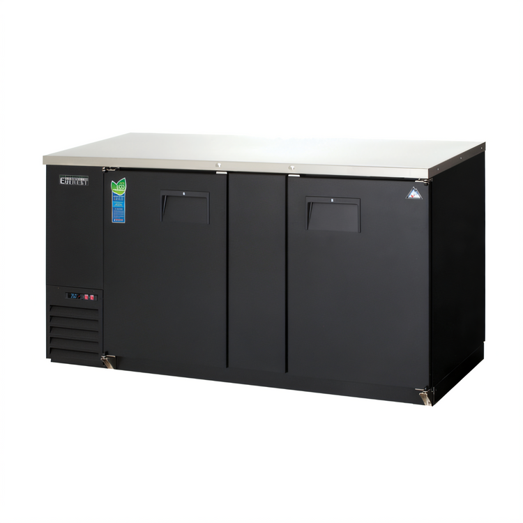 Product image #1 for Everest Refrigeration EBB69-24 Two-Section Back Bar Refrigerator, 68 Inch Wide, 20 Cu. Ft., Stainless Steel Top, Side-Mounted Self-Contained Refrigeration