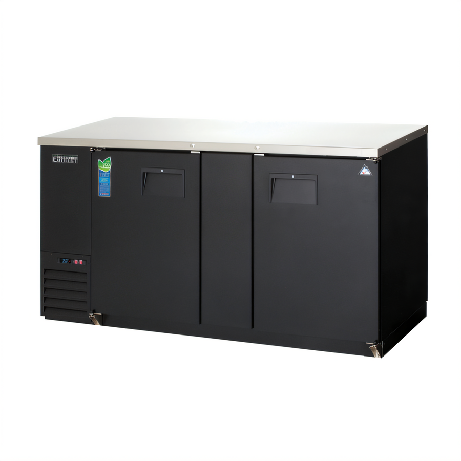 Product image #1 for Everest Refrigeration EBB69-24 Two-Section Back Bar Refrigerator, 68 Inch Wide, 20 Cu. Ft., Stainless Steel Top, Side-Mounted Self-Contained Refrigeration