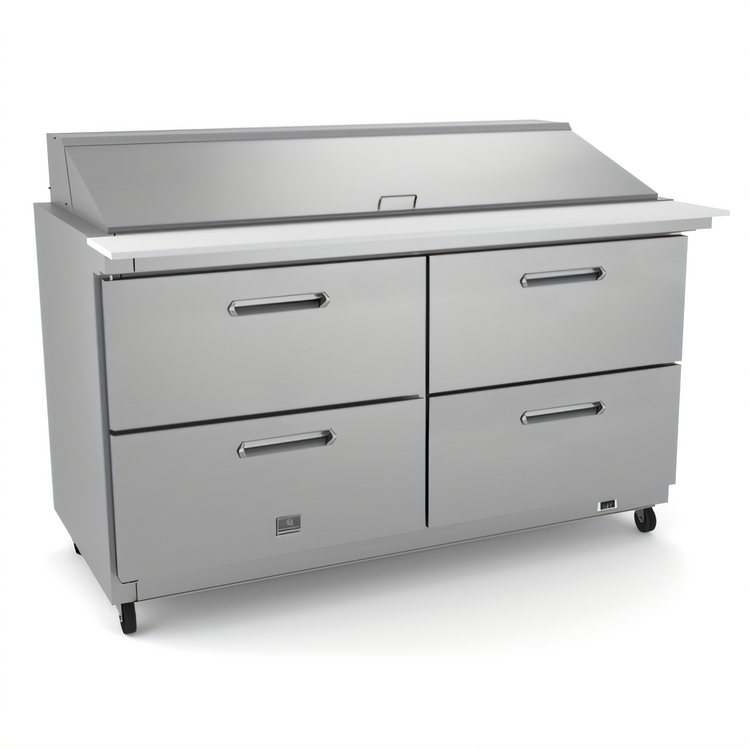Product image #1 for Kelvinator Commercial 61-Inch Two-Section Mega Top 4-Drawer Refrigerated Prep Table, 24-1/6 Pan