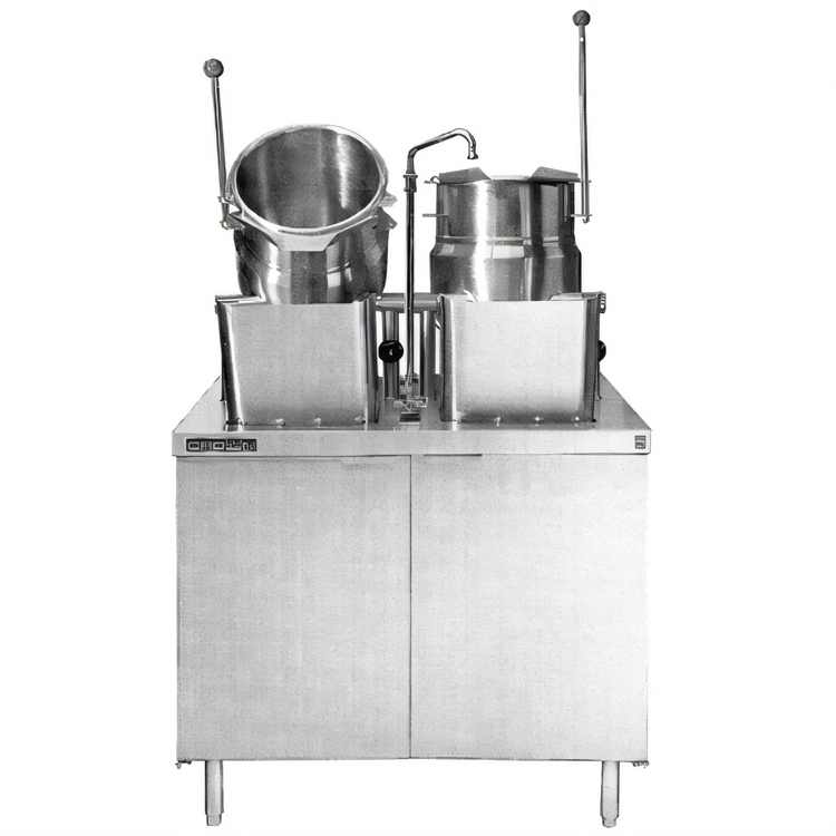 Product image #1 for Crown DMT-6-6 Direct Steam Kettle with (2) 6 Gallon Tilting Kettles on 36-Inch Cabinet Base