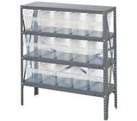 Quantum Heavy-Duty Stationary Wire Shelving Unit with 4 Shelves and 15 Clear Bins, 36 x 12 x 39 Inches