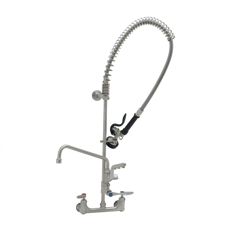 Product image #1 for EverSteel 8-Inch Wall-Mount Pre-Rinse Mixing Faucet with 12-Inch Swing Nozzle, Add-On Faucet, and 44-Inch Hose