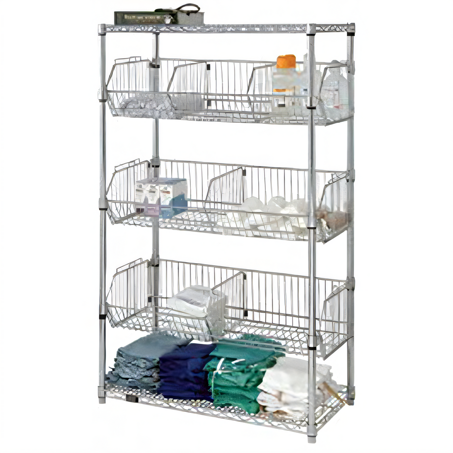Product image #1 for Quantum Stationary Wire Basket Storage Unit with 3 Adjustable Baskets, 48W x 24D x 63H, Chrome Plated