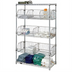 Thumbnail image #1 for Quantum Stationary Wire Basket Storage Unit with 3 Adjustable Baskets, 48W x 24D x 63H, Chrome Plated