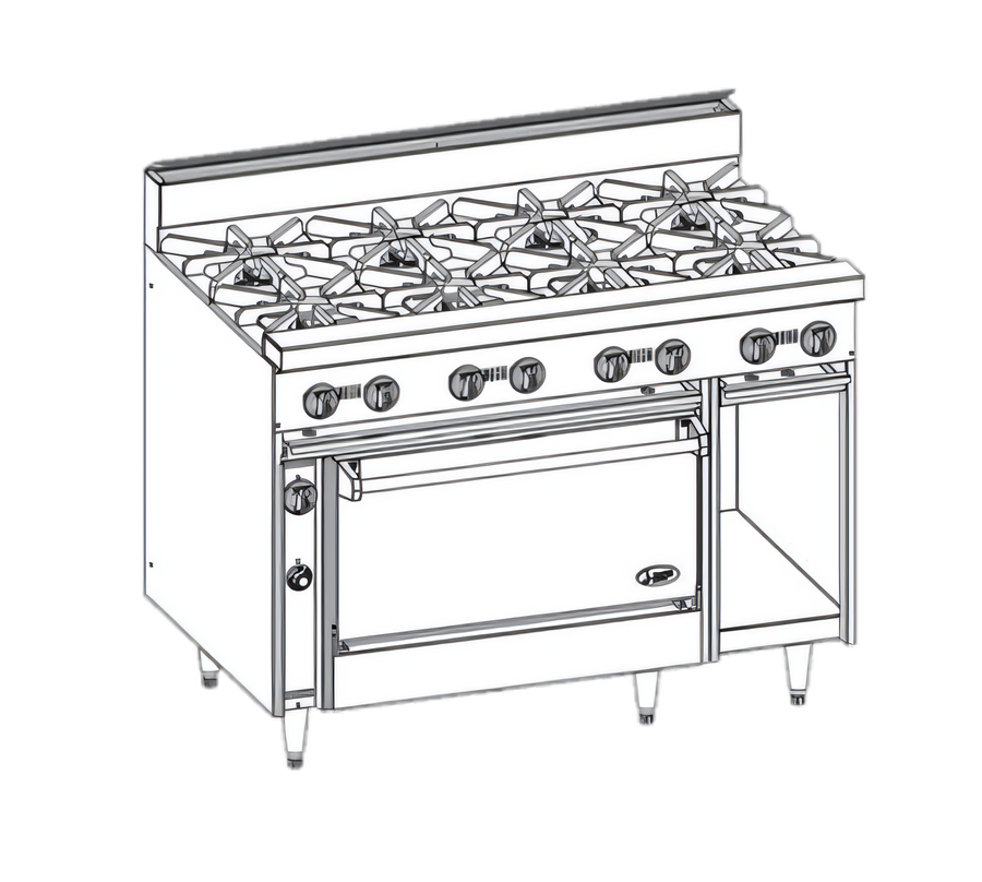 Product image #1 for Jade Bistro 48-Inch Shallow Depth Gas Restaurant Range with Left 36-Inch Griddle, Right 2 Open Burners, and Cabinet Base