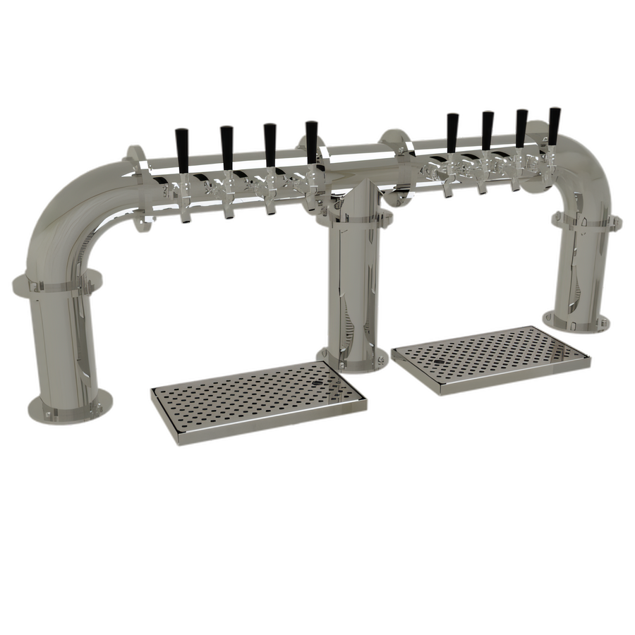 Product image #1 for Glastender 8-Faucet Stainless Steel Pipe Bridge Draft Dispensing Tower, Countertop, Air-Cooled, Mirror Finish