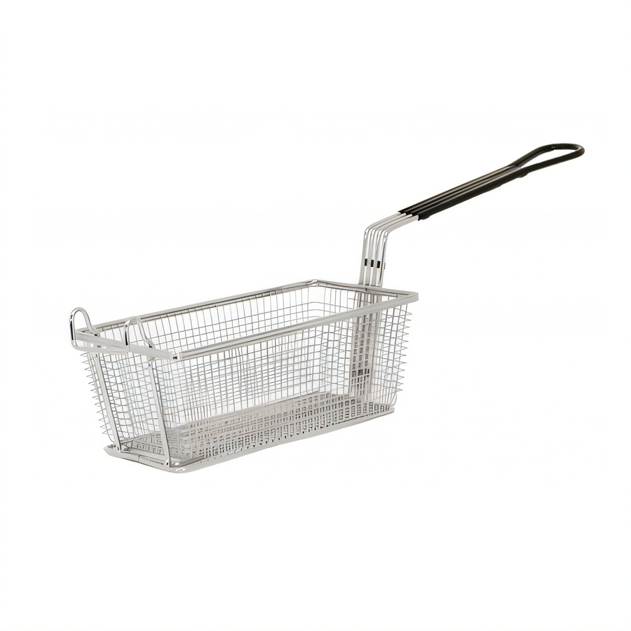 Product image #1 for Rectangular Nickel-Plated Steel Fryer Basket with Hanging Hook and Heat-Resistant Black Handle