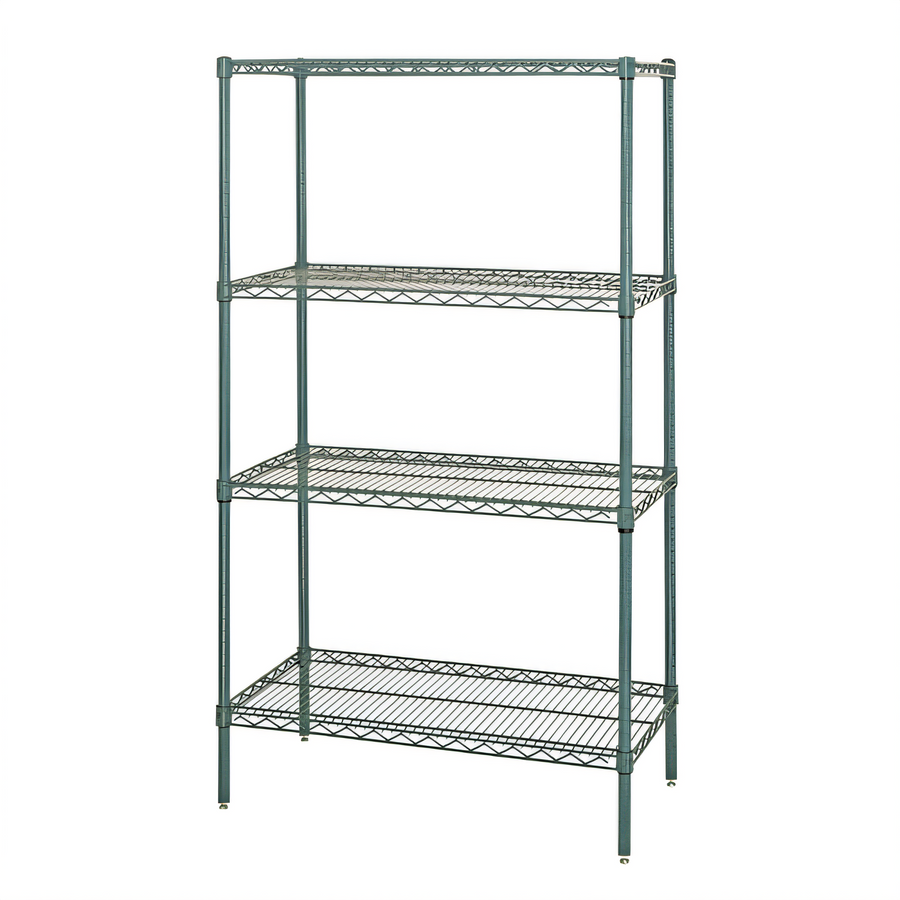 Product image #1 for Quantum Stationary Wire Shelving Starter Kit, 36W x 24D x 74H, 4 Shelves, Green Epoxy, 600-800 lb Capacity