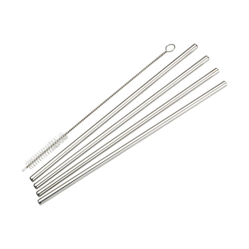 Product image #1 for 5-Piece Stainless Steel Straight Drinking Straw Set with Cleaning Brush, 8-1/2 Inch