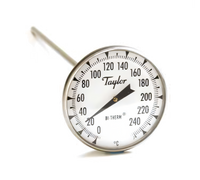 Taylor Precision Bi-Therm Dial Pocket Thermometer, 0°C to 250°C, 8-Inch Stem