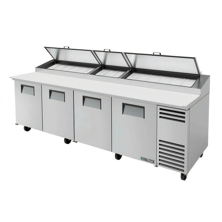 Product image #1 for True TPP-AT-119-HC 4-Section Pizza Prep Table with Side-Mounted Self-Contained Refrigeration