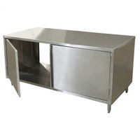 BK Resources Dual-Access Stainless Steel Chef Table Cabinet Base with Hinged Doors, 72 x 24 Inches, 14-Gauge Top