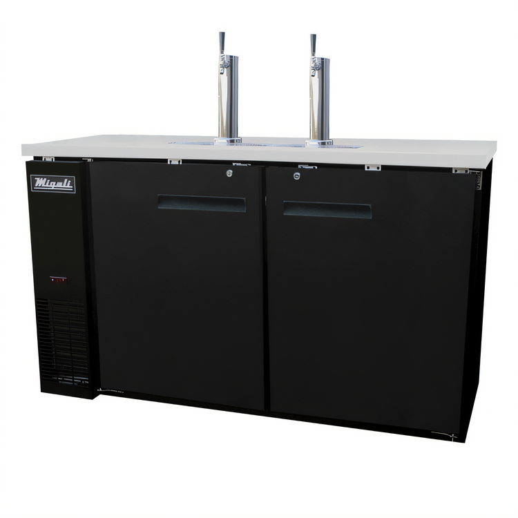 Product image #1 for Migali Competitor Series® Two-Section Direct Draw Beer Dispenser with 2 Single-Faucet Towers, Holds 2 Half-Barrel Kegs, 60.8 Inch Wide, 115V