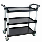 Thumbnail image #1 for Klinger's Trading ECONCART 3-Shelf Utility Bus Cart, Black Plastic Shelves, 330 lb Capacity, 4-Inch Casters