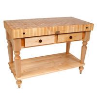 John Boos Cucina Rustica 48 Inch x 24 Inch End Grain Maple Butcher Block Work Table with Lower Shelf and 2 Drawers