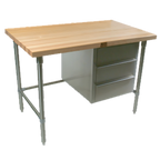 Thumbnail image #1 for John Boos BTNS02 60 x 30-Inch 1-3/4-Inch Edge Grain Maple Wood Top Work Table with Stainless Steel Open Cabinet Base and 3 Drawers