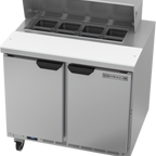 Thumbnail image #1 for Beverage Air SPE36HC-08 36-Inch Two-Section Sandwich Top Refrigerated Prep Table, 2 Doors, 8-Pan Capacity, 10-Inch Cutting Board