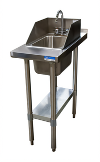 BK Resources 15 x 30 Inch Stainless Steel Filler Table with 10 x 14 Drop-In Hand Sink and Side Splash