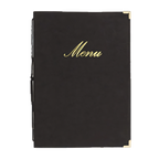 Thumbnail image #1 for American Metalcraft Securit MCCRLSBL Black Faux Leather Booklet Menu Cover, 10 x 13 in, Gold Lettering, Stitched Case of 40