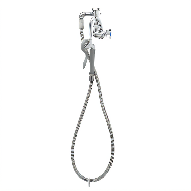 Product image #1 for T&S Brass B-0605 Wall-Mount Pot and Kettle Filler Faucet Assembly with Hook Nozzle, Vacuum Breaker, and 68-Inch Hose