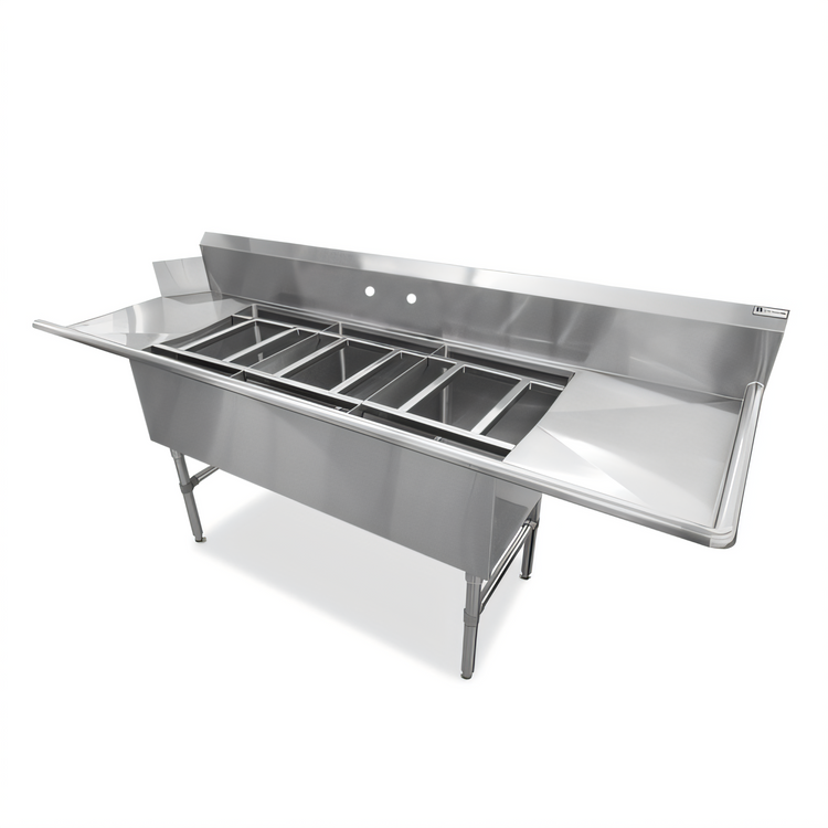 Product image #1 for John Boos 3-Compartment Straight Clean Dishtable/Pot Sink with 2 Drainboards and Left-Side Dish Machine Attachment