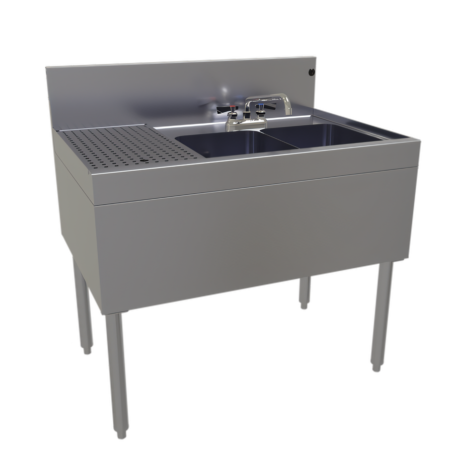 Product image #1 for Glastender Stainless Steel Two-Compartment Underbar Sink with Left Drainboard, 36 Inch W x 24 Inch D