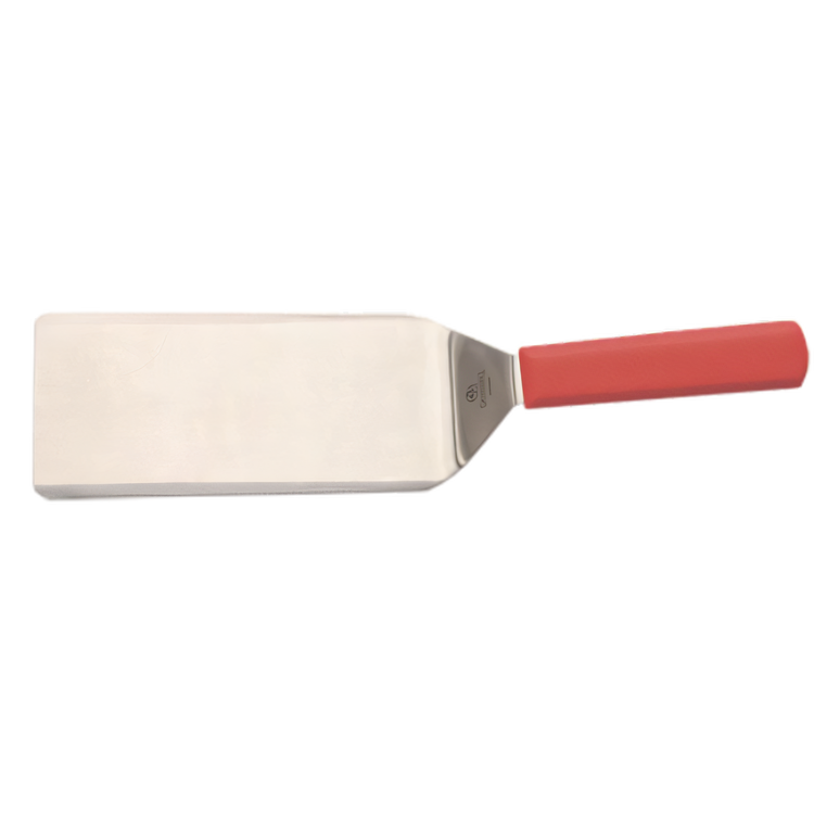 Product image #1 for Mundial 4 x 8 Inch Beveled Stainless Steel Turner with Red Polypropylene Handle, 15 Inch Overall Length