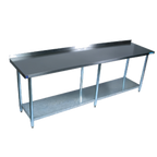 Thumbnail image #1 for BK Resources VTTR-8430 84 x 30 Inch 18-Gauge 430 Stainless Steel Work Table with Rear Riser and Adjustable Galvanized Undershelf