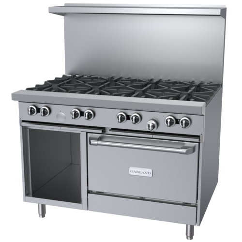 Product image #1 for Garland G Starfire Pro G48-8CS 48-Inch Gas Restaurant Range with 8 Open Burners, Convection Oven and Storage Base