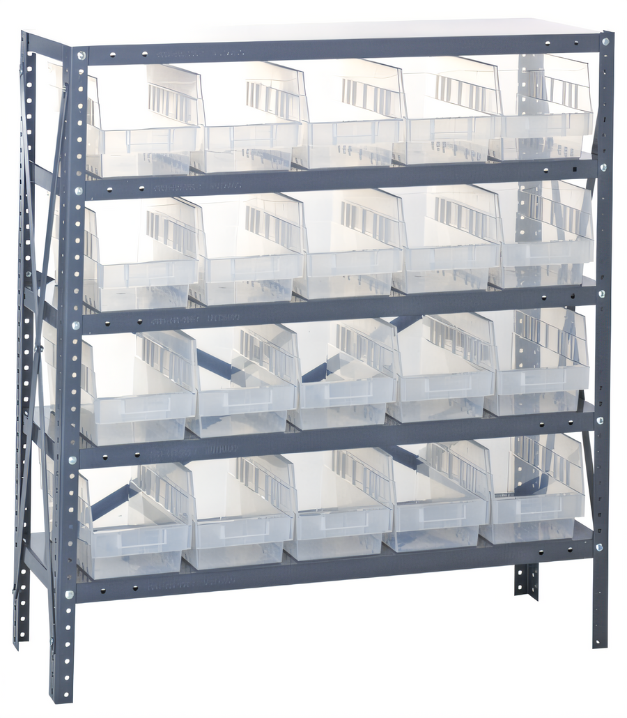Product image #1 for Quantum Heavy-Duty 36" W x 18" D x 39" H Stationary Wire Shelving Unit with 5 Shelves and 20 Clear Bins