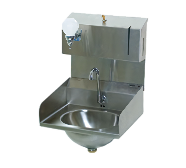Product image #1 for Eagle Group Wall-Mount Hand Sink with Electronic-Eye Gooseneck Faucet, Soap & Towel Dispensers, Side Splashes, 304 Stainless Steel